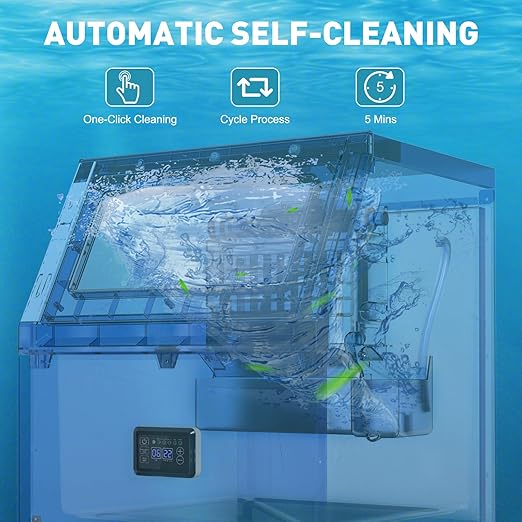 Commercial Ice Maker Machine, 175Lbs/24H with 45Lbs Storage, 55Pcs Clear Ice Cubes in 8-15Mins, Freestanding Stainless Steel Ice Machine for Home, Bar, Party, Office - Fast Ice Making & Easy to Clean-Ruum Studio Home