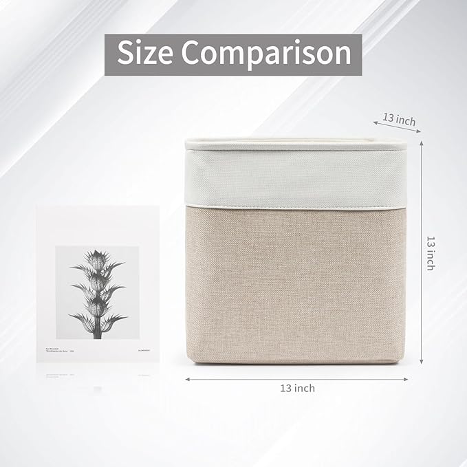 13x13 Cube Storage Bins, Collapsible Fabric Storage Box, 4 Pack Closet Baskets with Handles for Organizing, Shelf, Toys, Clothes, Home, Office, Nursery (Beige&White)-Ruum Studio Home