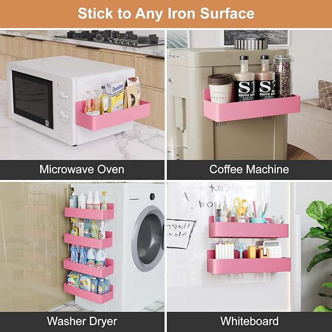 Magnetic Spice Rack for Refrigerator, Kitchen Organizer and Storage Shelf, Pink(4 Pack)-Ruum Studio Home