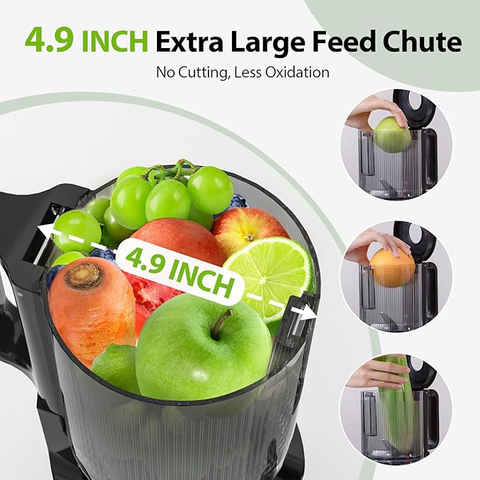 Aeitto Cold Press Juicer, Juicer Machines with 4.9" Large Feed Chute, Fits Whole Vegetables and Fruits, Professional Juice Maker, Easy to Clean, High Juice Yield, Easy to Assemble,Grey-Ruum Studio Home