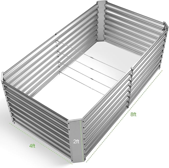 Land Guard 8×4×2 ft Galvanized Raised Garden Bed Kit, Galvanized Planter Raised Garden Boxes Outdoor, Large Metal Raised Garden Beds for Vegetables.-Ruum Studio Home