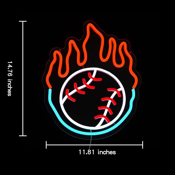 Baseball Neon Sign for Wall Decor Dimmable Baseball On Fire Neon Light Colorful LED Neon Light Sport Neon Signs USB Powered Neon Sign for Bedroom Field Club Man Cave Decoration-Ruum Studio Home