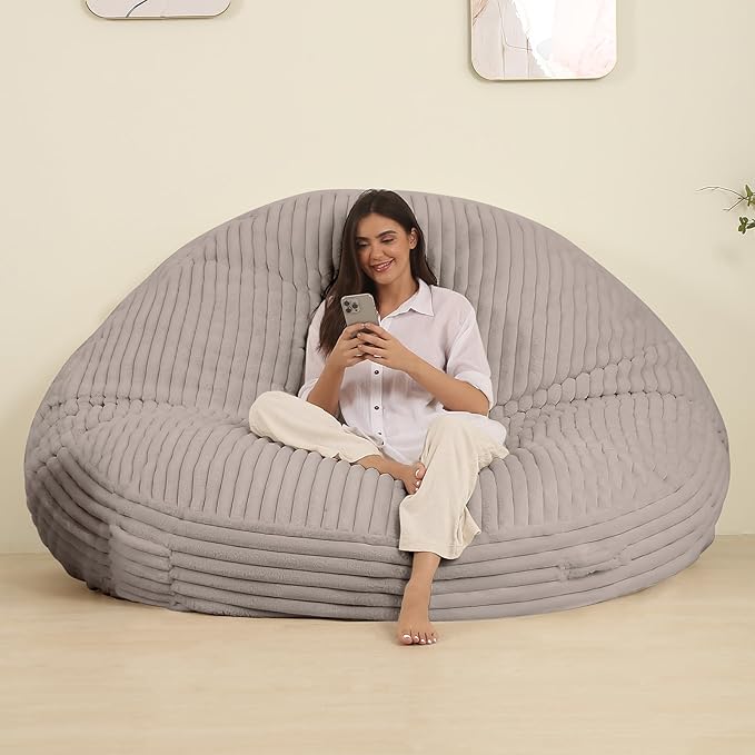 Memory Foam Bean Bag Chair, Bean Bag Bed with Fluffy Removable Cover, for Living Room Bedroom, 6FT Grey-Ruum Studio Home