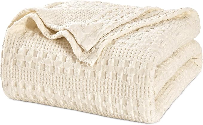 PHF 100% Cotton Waffle Weave Blanket King Size, Soft Lightweight Breathable Cozy Summer Blankets for Bed, Luxury Aesthetic Woven Bedding for Home Decor, 108"x90", Undyed-Ruum Studio Home