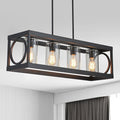 XINGQI Black Kitchen Island Light Fixtures Over Table, 31.5" Rectangular Linear Chandeliers Farmhouse Dining Room Pendant Ceiling 4-Light with Glass Lampshade for Living Room Bar Office-Ruum Studio Home
