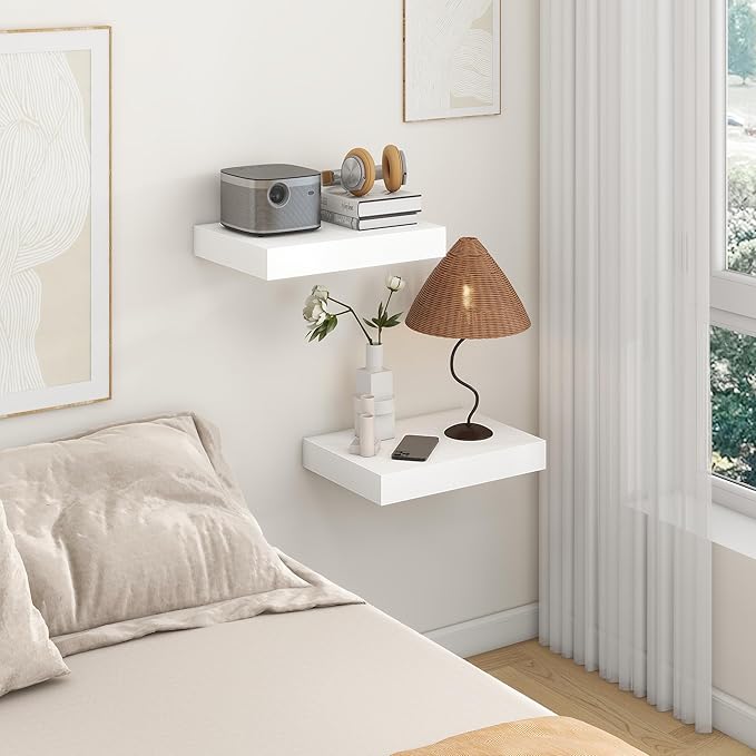 Deep Floating Shelves for Wall | 12 Inch Deep White Floating Shelves Set of 2 | 16W x 12D Rustic Wood Wide Wall Shelves | Bookshelf Laundry Shelf TV Shelf-Ruum Studio Home