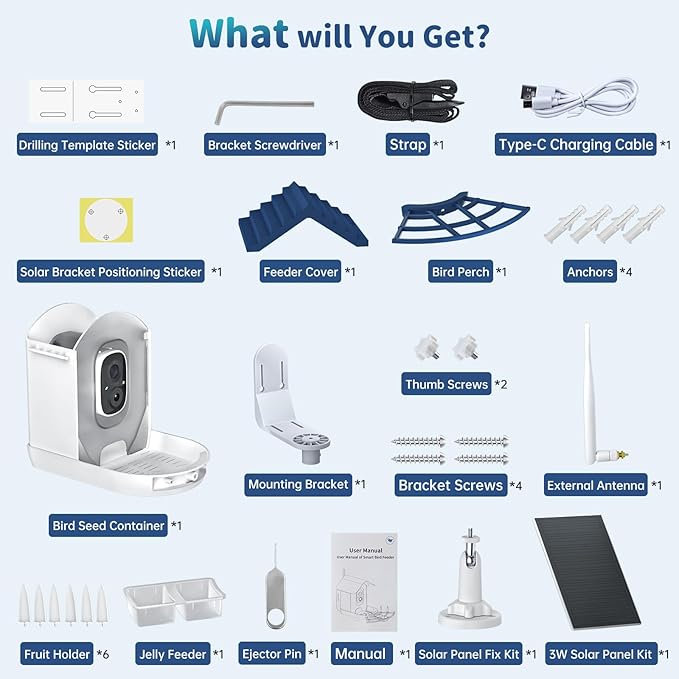 Smart Bird Feeder with Camera Solar Powered & AI Bi rd Identification, 2.4Ghz WiFi Bird feeders for Outdoors, 2K Live Video, Nstant Arrival Alerts - Best Gifts for Bi rd Lovers（Indigo Blue）-Ruum Studio Home