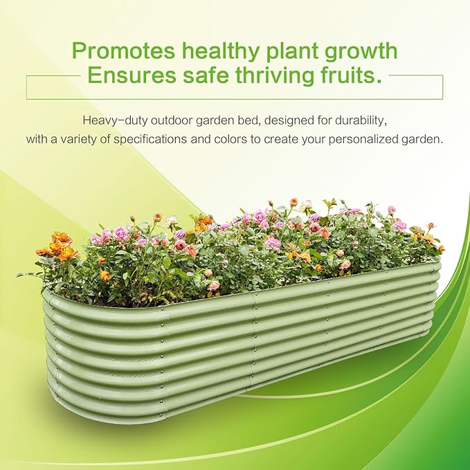 Gardmax Galvanized Raised Garden Bed, Lightweight Planter Boxes Outdoor with Easy Assembly, Large Garden Bed for Vegetables, Fruits, Flower Light Green 8x2x1.8FT-Ruum Studio Home
