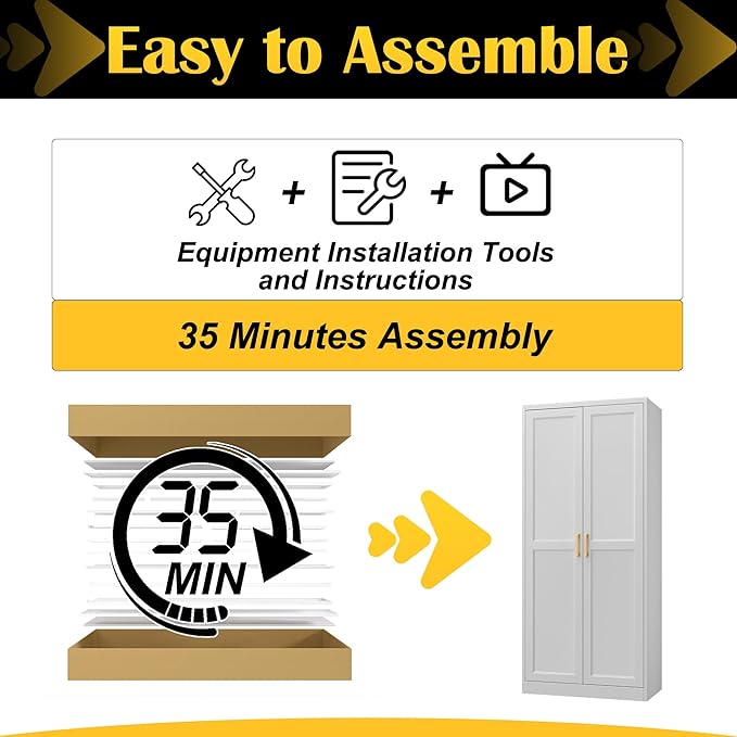 Kitchen Pantry Cabinet,71”White Metal Pantry Storage Cabinet with Doors and 4 Adjustable Shelves,Kitchen Cabinet with 2 Gold Handles,Tall Cabinet for Livingroom,Pantry, Bathroom,Kitchen-Ruum Studio Home