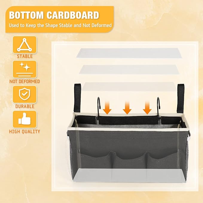 Bedside Caddy Bedside Organizer Bedside Storage Caddy with Fixed Straps and Water Bottle Holder for Home College Dorm Bunk Bed Hospital Bed Crib Bed Rails (2pcs Black)-Ruum Studio Home