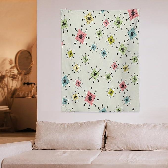 ICMOLYYENLO Abstract Cat Tapestry, Medieval Abstract Atomic Star Cat Vintage Home Wall Hanging Art Tapestry for Bedroom Living Room Dormitory 60x60 Inch-Ruum Studio Home
