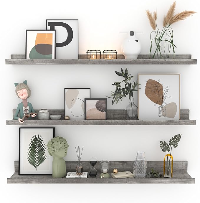 Giftgarden 36 Inch Grey Floating Shelves for Wall Mount, Gray Wood Wall Shelf Ledge for Bathroom Bedroom Living Room Kitchen Storage, Set of 3 Different Sizes-Ruum Studio Home