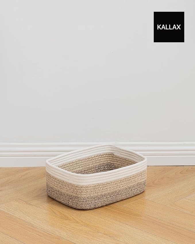 Small Woven Basket, 13.5 x 9.5 x 5 Inches, Storage Basket for Organizing, Cute Small Rope Shelf Closet Cube Storage Bins Baskets for Shelves, Dog Toy Gift Baskets Empty, 3 Pack Gradient Brown-Ruum Studio Home