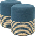 REDEARTH · Cylindrical Pouf Foot Stool Ottoman - Jute Braided Pouffe Poof Accent Sitting Footrest for Living Room, Bedroom, Nursery, Patio, Lounge Set of 2 (Teal Natural, 14.5"x14.5"x16")-Ruum Studio Home