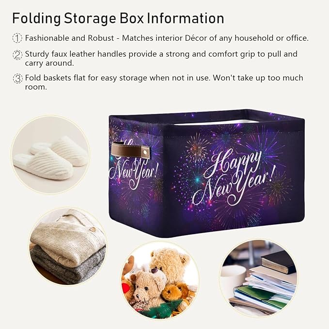 Storage Basket Happy New Year Cube Storage Bins Organizer Bag Collapsible Closet Shelf Baskets with handle for Baby Cloth Pet Toy Book 14.2×10.2×8.3 IN-Ruum Studio Home