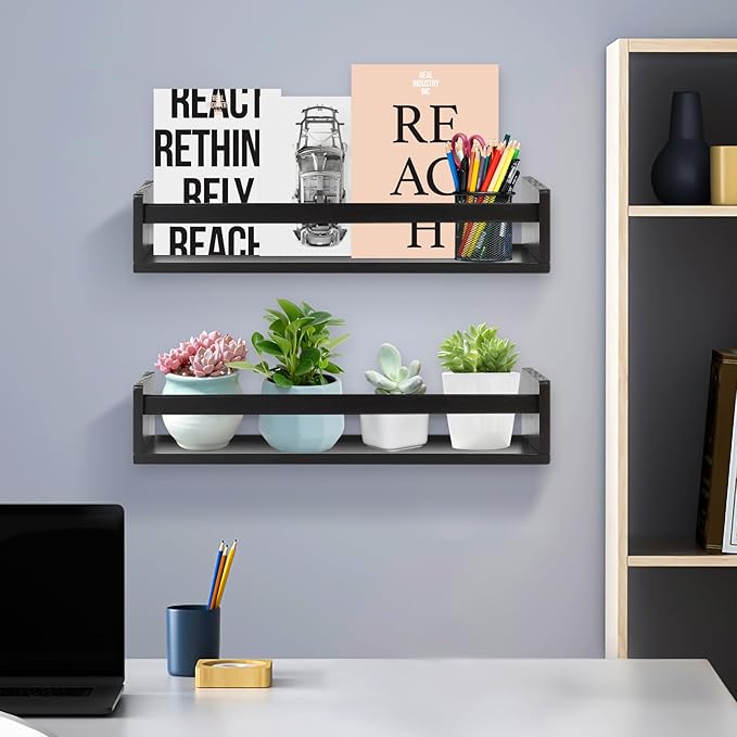 Gneric Floating Shelves for Wall, Black Nursery Book Shelves, 23.6 inch Kids Bookshelf, Wall Shelves for Living Room Bedroom Decor,Kitchen Spice Rack,Bathroom Storage Rack-Ruum Studio Home