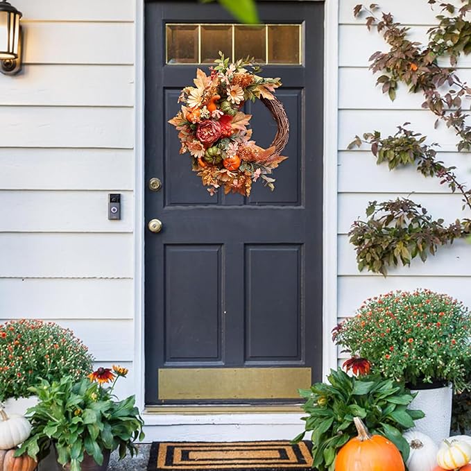 20Inch Fall Wreaths for Front Door,Fall Decorations for Home,Autumn Wreaths with Pumpkin Peony Sunflowers Berry Wreaths,Fall Door Wreath for Thanksgiving Halloween Farmhouse Home Outdoor Indoor Decor-Ruum Studio Home