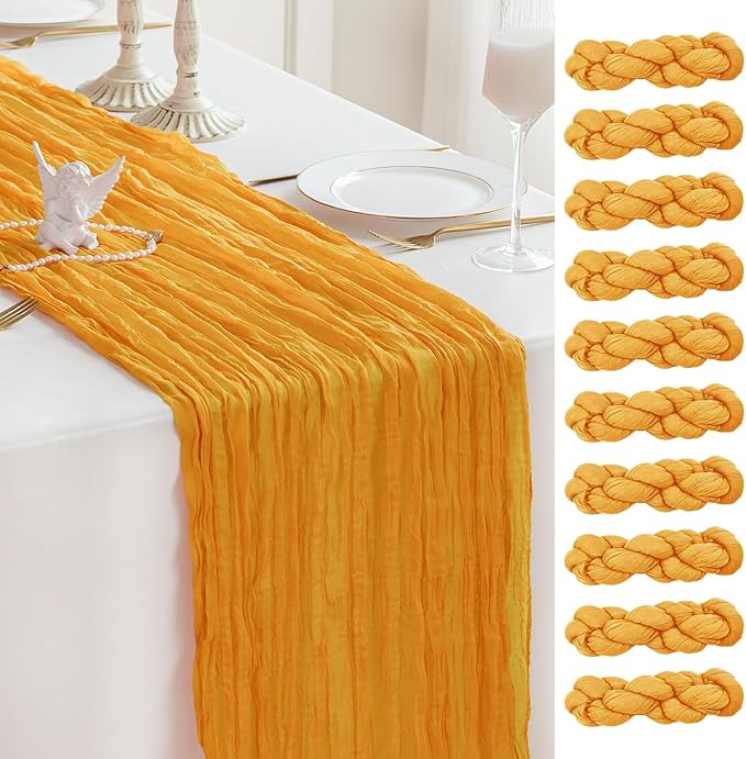 Sioloc Yellow Cheesecloth Table Runner Fall Autumn Decor for Home 10ft Table Cloth for Wedding Birthday Party Halloween Thanksgiving Decorations-Ruum Studio Home