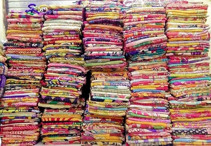 Wholesale Mix lot Tribal Kantha Quilts Vintage Cotton Bed Cover Sari Throw Old Assorted Patches Rally (3)-Ruum Studio Home