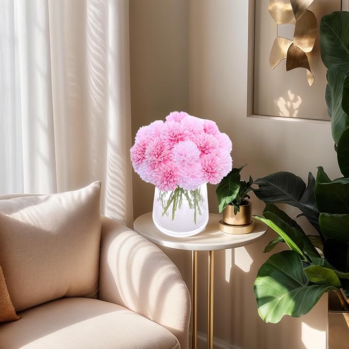 Kimura's Cabin 20Pcs Fake Mums Flowers Artificial Silk Ball Flower Faux Chrysanthemum Wedding Arrangements Bouquets Home Garden Table Centerpieces (Pink Light Pink)-Ruum Studio Home