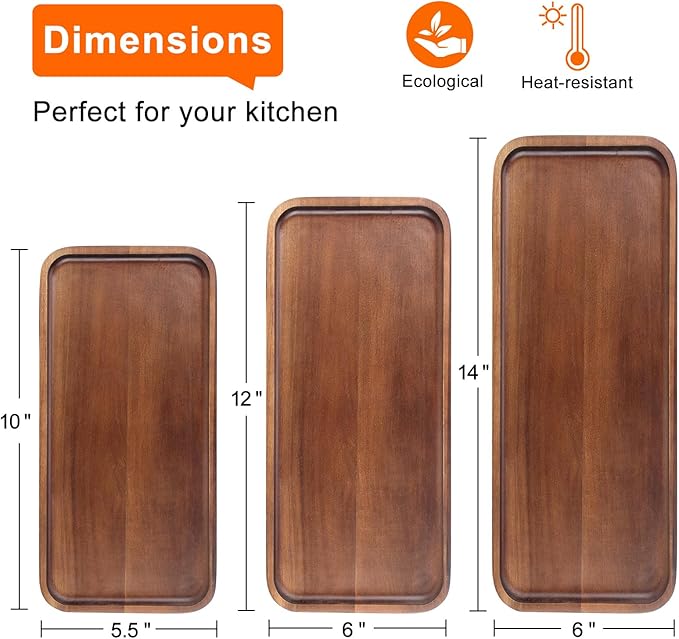 Wooden Serving Platters Acacia Long Charcuterie Boards Rectangle Wood Tray Home Decor Serving Cheese Board Appetizer Snack Plates Kitchen Dinner Platter for Food Dish Rectangular Cake Dessert Trays-Ruum Studio Home