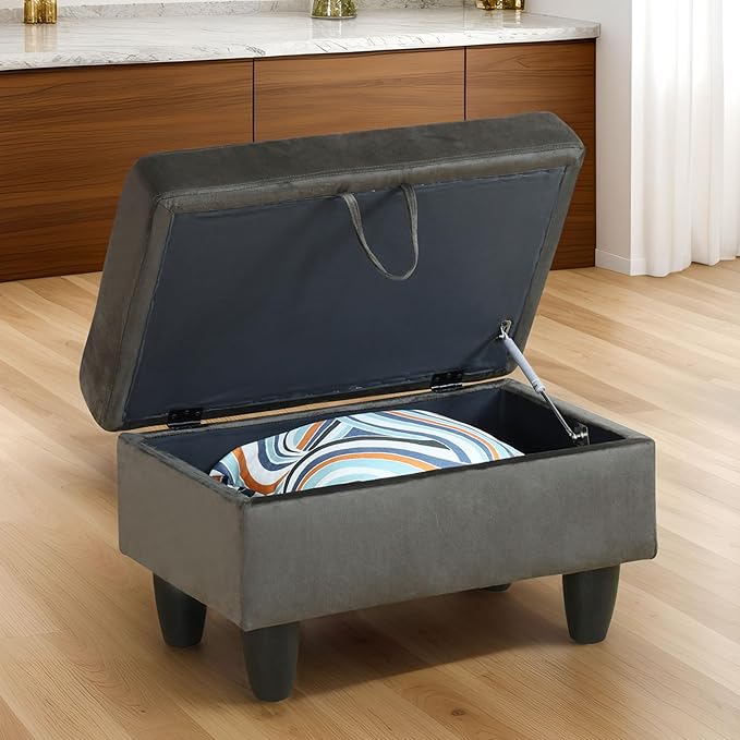 Ottoman Rectangular Storage Ottoman Bench, Flannel Footrest Stool Footstool with Lid for Living Room, Bedroom, Entryway, Brown, 28.5"x19"x17.5"-Ruum Studio Home