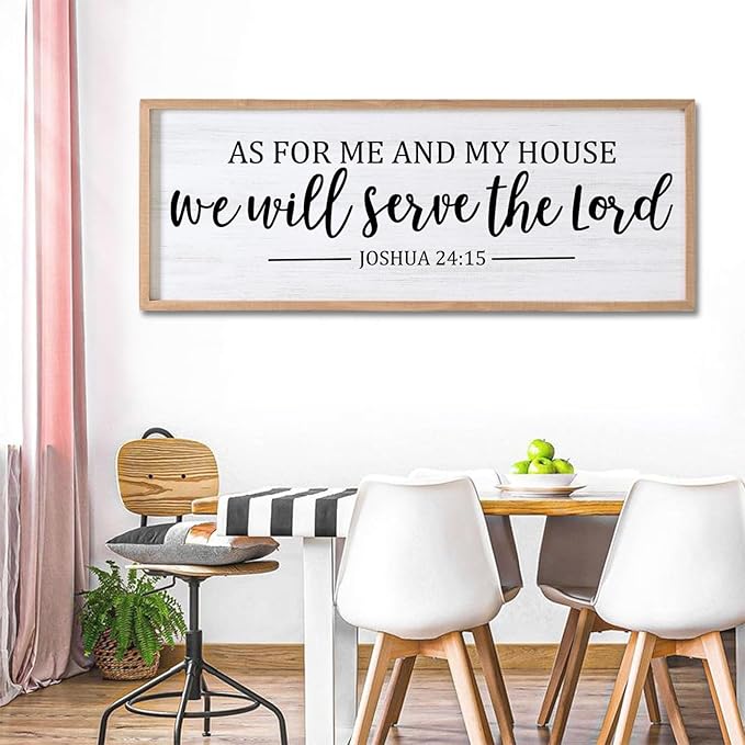 As For Me And My House We Will Serve The Lord Framed Wall Art, 40''×15'' Positive Religious Rustic Bible Verse for Christian God Jesus Christ Prayer, Vintage Long Holy Catholic Scripture Decor-Ruum Studio Home