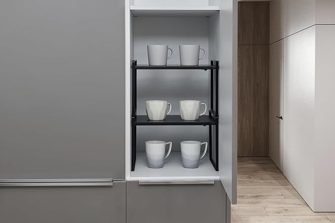 Nxconsu Expandable Cabinet Shelf Organizer Riser for Kitchen Pantry Cupboard Under Sink Countertop Home Storage Organization Rack Space Saver Freestanding Heavy Duty Nonslip Stackable Black X Large-Ruum Studio Home