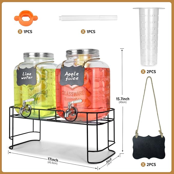 DD&HAPP Gallon Glass Drink Dispensers For Parties 2PACK.1.5Gallon Beverage Dispenser,Glass Drink Dispenser With Stand And Stainless Steel Spigot 100% Leakproof.Lemonade Dispenser With Ice Cylinder.-Ruum Studio Home