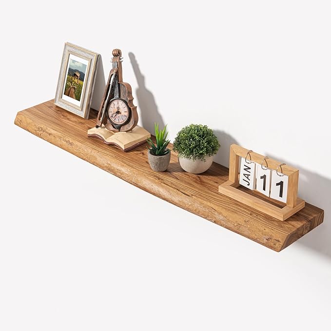 Axeman 40 inch Floating Shelves for Wall - 8'' D Live Edge Rustic Solid Elm Wood Floating Shelves Wall Mounted, Wall Shelves with Invisible Bracket for Living Room Bedroom Kitchen, 1 Pc Natural-Ruum Studio Home