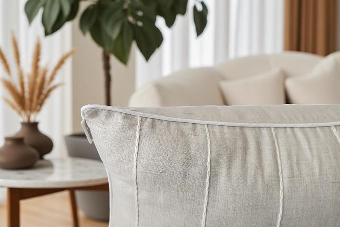 VAGMINE Hand Embroidered Daisy Accent Throw Pillow Cover - 18x18 Inches Square - 100% Linen Natural Decorative Cushion Cover for Couch, Sofa, Bed - Textured Embroidery - Boho Floral Home Décor-Ruum Studio Home