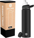 Chill Oasis Water Bottle | Compatible With Popular Flavor Cartridges | BPA Free, Leak Proof, Double-Walled Vacuum Insulated Stainless Steel, and Dishwasher Safe | Cold for 24 Hours (Black, 22oz)-Ruum Studio Home