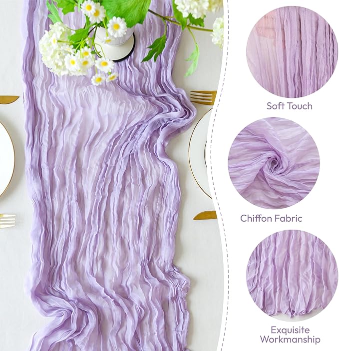 Sioloc 10 Pack Lilac Purple Lavender Cheesecloth Table Runner Fall Autumn Decor for Home 10ft Table Cloth for Tea Wedding Birthday Party Baby Bridal Shower Halloween Thanksgiving-Ruum Studio Home