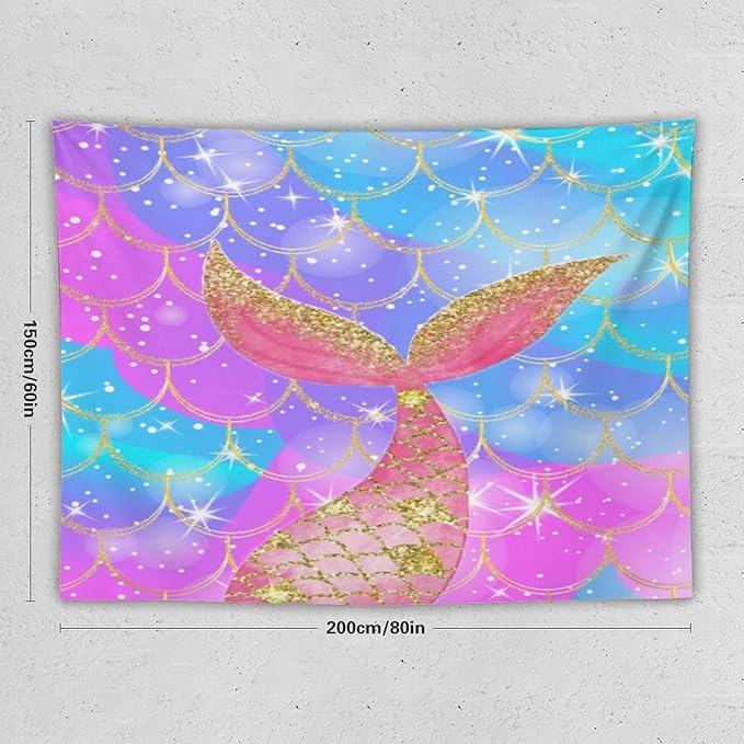 HZOHNAGO Mermaid Scales Tapestry Colorful Shiny Scales Mermaid Tail Pattern Printed Wall Tapestry Wall Hanging for Bedroom Living Room Dorm 80" W x 60" H-Ruum Studio Home