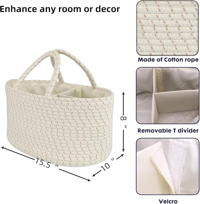 Diaper Caddy Organizer Cotton Rope Baby Basket Nursery Storage and Portable Tote Bag for Car Ideal Baby Shower Gifts and Registry Must-Have for Newborn Essentials Large striped-Ruum Studio Home