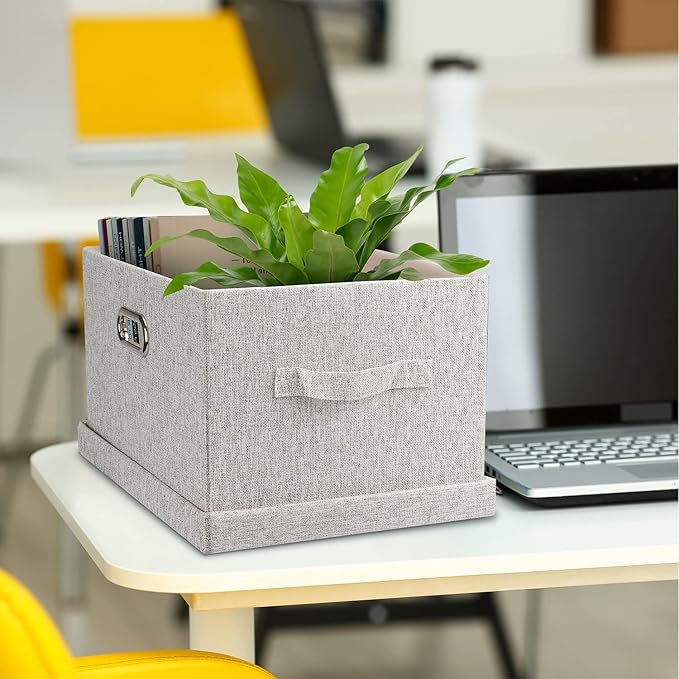 Medium 15" 21 Quart Collapsible Stackable Storage Bins with Lids, 1 Pack Beige Foldable Fabric Closet Storage Boxes with Lids, Heavy-duty Linen Baskets for Bedroom-Ruum Studio Home