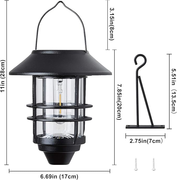Solar Lantern Outdoor Lights, Hanging Waterproof Lantern Lights with Wall Mount Kit for Garden Porch Fence 2 Pack-Ruum Studio Home