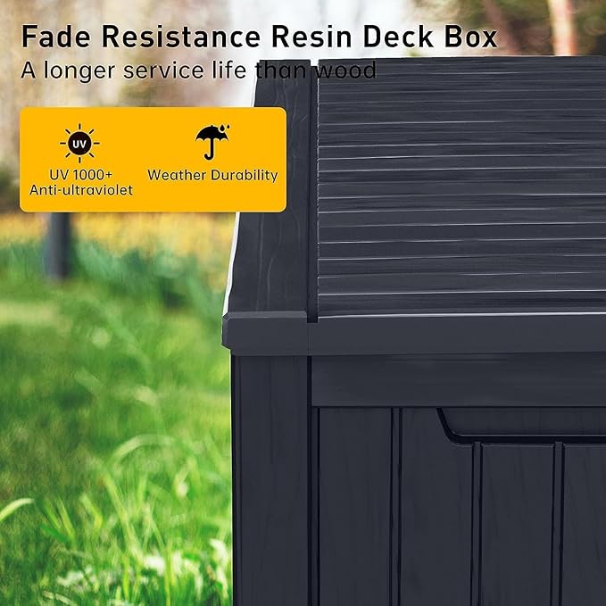 182 Gallon Deck Box Waterproof, UV Resistant Resin Outdoor Storage Box with Hydraulic Rod, Lockable Design and Enhanced Durability for Patio, Garden, and Poolside Use-Ruum Studio Home