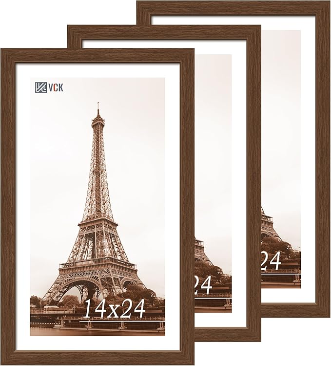 VCK 14x24 Frame Set of 3, Brown Wood Picture Frame with Exclusive Wood Grain, Wall Gallery Frame-Ruum Studio Home