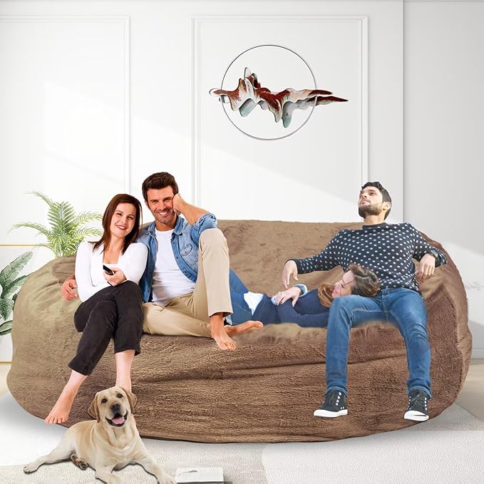 Bean Bag Chair for Adults 7FT,Soft Removable Cover for Teens/Girls Bedroom,Fluffy Giant Round Floor Beanbag Lounger Chairs (No Filler,Tan)-Ruum Studio Home