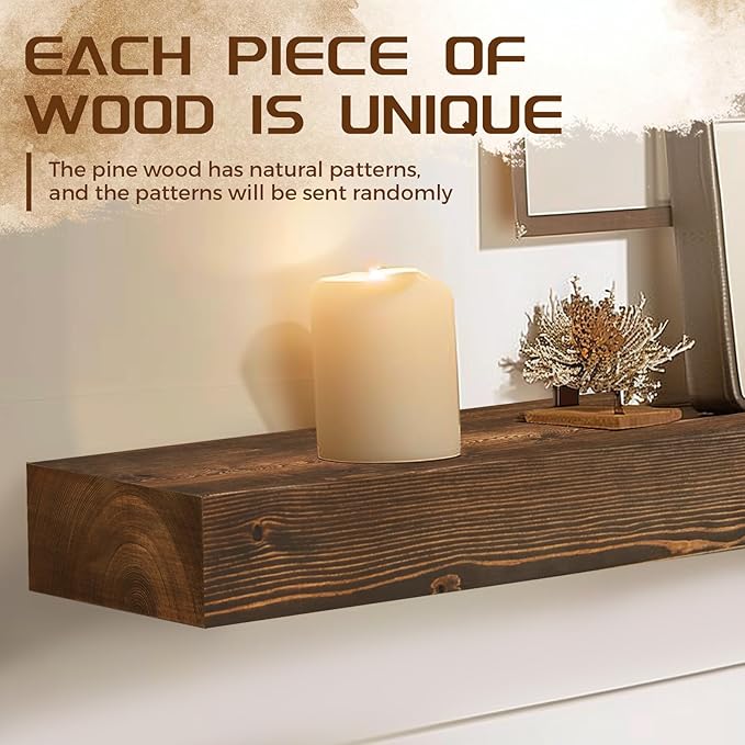 60x8x3 Fireplace Mantel - Solid Rustic Wood - Wall Mounted Floating Shelf with Invisible Heavy Duty Steel Bracket (Weathered Brown)-Ruum Studio Home