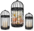 NUPTIO Decorative Bird Cages for Centerpiece: Black Vintage Bird Cage Hanging Lantern Set of 3 - Metal Birdcage Pillar Candle Holders for Halloween Party Table Fireplace Decor-Ruum Studio Home