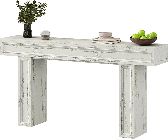 Rresyet 63 Inch Long Console Table, Sofa Table Behind Sofa, Wooden Entryway Table, Farmhouse Entryway Table for Entry, Hallway, Living Room (White)-Ruum Studio Home