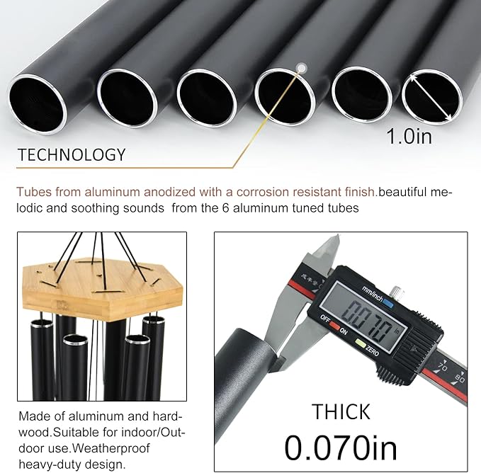 Wind Chimes Outdoor Large Deep Tone, 36 Inches Sympathy WindChimes Outdoor Memorial Windchime for Mom/Housewarming/Christmas, Black Wind Chime for Outside Garden, Patio, Home Decor-Ruum Studio Home