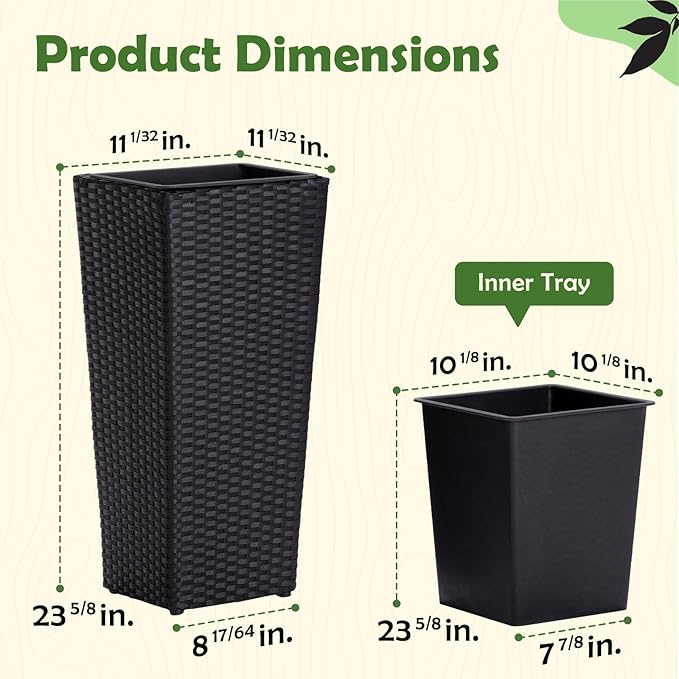 IDZO Wicker All-Weather Planter Set with Liners Tall Plant Decor Box for Outdoors Patio Herb Garden Furnishings - Rectangular Mocha-Ruum Studio Home