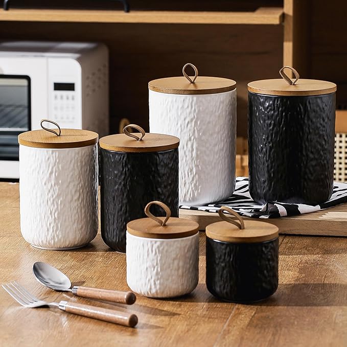 Kitchen Canisters for Countertop, Ceramic Coffee Canisters with Airtight Lids Food Storage Jars Sugar Container for Kitchen Counter Tea, Coffee Beans, Spice (#001Black-27oz/800ml)-Ruum Studio Home