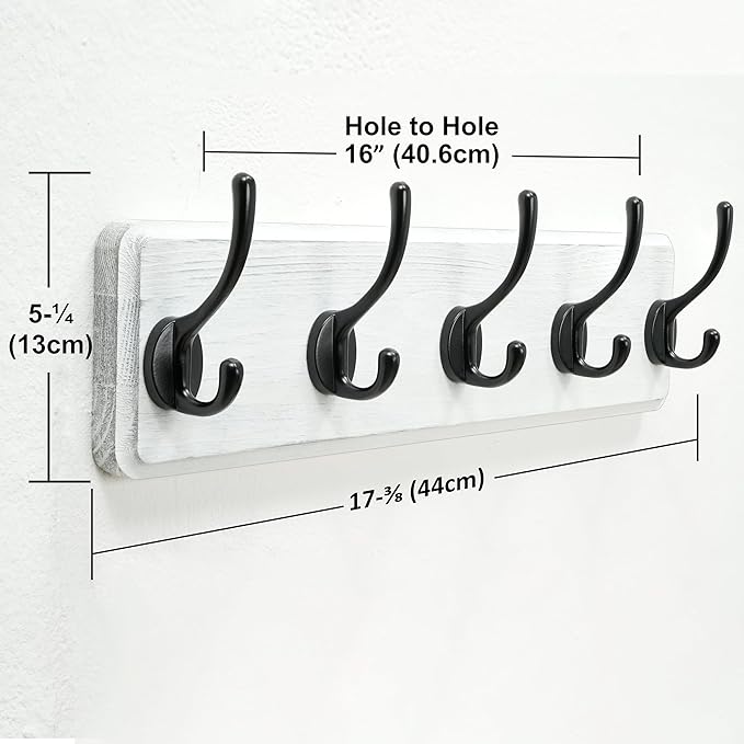 Dseap Coat Rack Wall: Patented, Heavy-Duty, 5-Double-Hooks Wooden Wall Mounted Coat Rack Coat Hanger Hook Rail for Winter Coats Hat Jacket Clothing, White & Black, Pack of 2-Ruum Studio Home