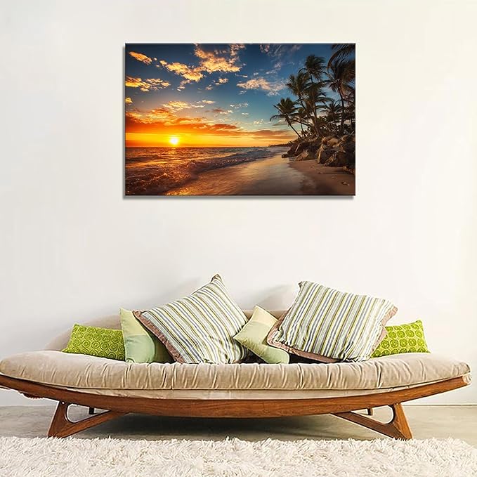 DZL Art S74781 Canvas Painting Print Paradise Tropical Island Beach with Palms Photograph Print Nature Pictures Wall Art Canvas Prints Painting for Living Room Bedroom Decor Office Wall Decor-Ruum Studio Home