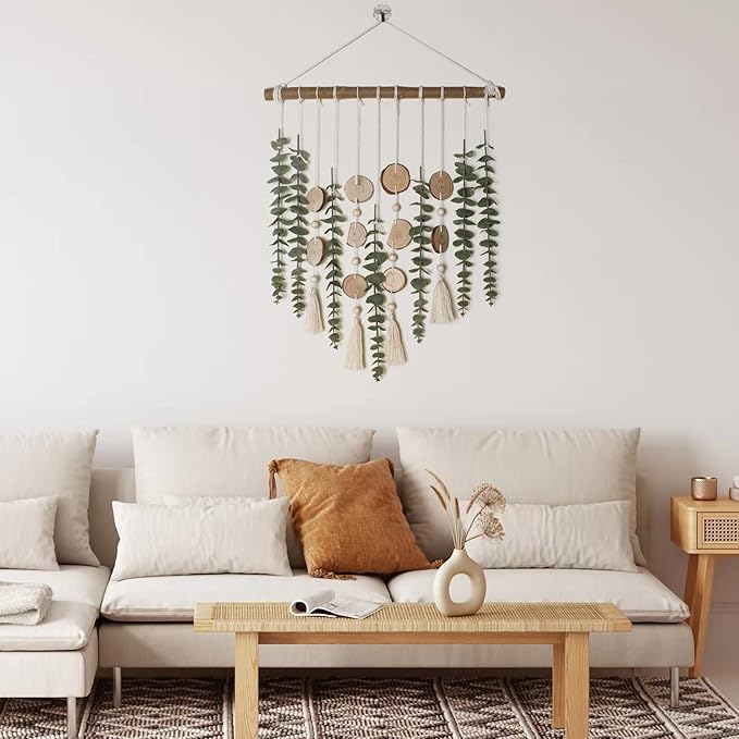 Artificial Eucalyptus Wall Decor Fake Greenery Leaves Stems Wall Hanging Plants on 16.5 inch Wooden Stick Boho Rustic Farmhouse Decor for Bedroom Kitchen Dining Room Bathroom-Ruum Studio Home
