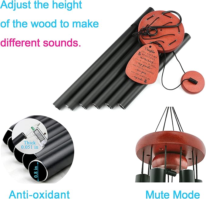 Memgift Memorial Wind Chime for Loss of Loved One - Sympathy Gift for Daughter - Outdoor Remembrance Wind Chime for Garden, Patio, Yard 32 Inch-Ruum Studio Home